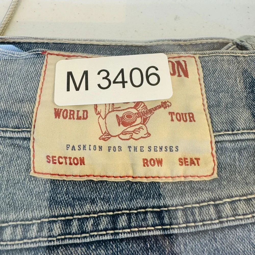True Religion Geno Jeans Mens 36x31 Blue Light Wash Tapered Relaxed Zip Fly